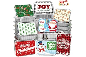 Tuzuaol 48 PCS Christmas Cookie Tins with Lid, Foil Treat Containers for Holiday Gift Giving Party Supplies Decorations and Disposable Food Storage