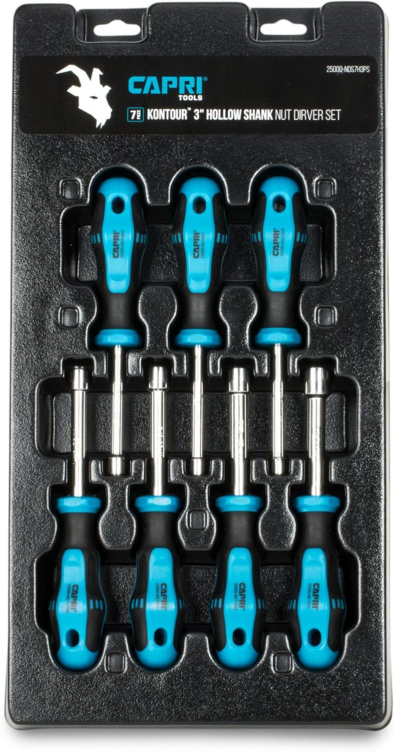 Capri Tools Kontour Nut Driver Set, 3-Inch Hollow Shaft, SAE, 7-Piece: Home Improvement