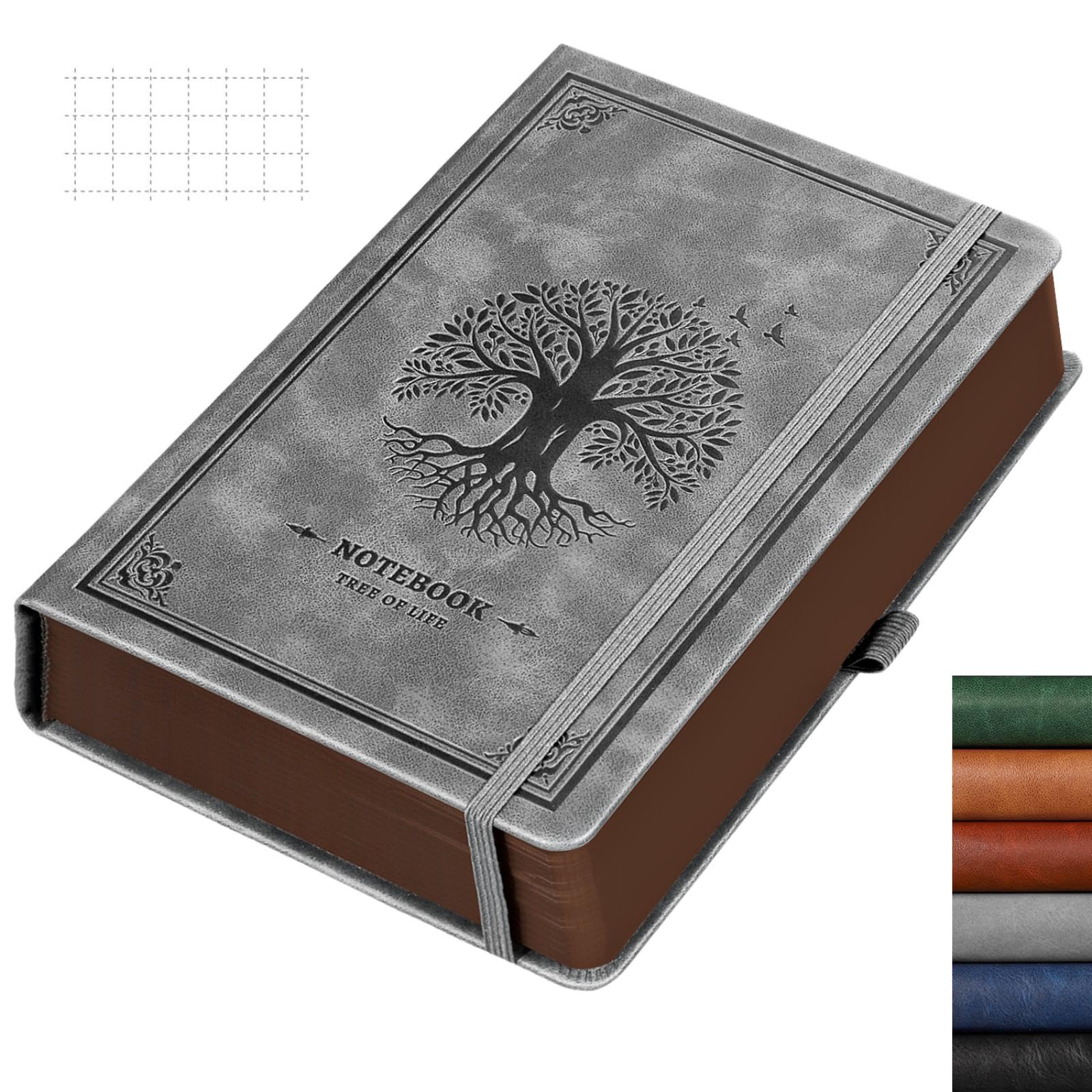 RETTACY Graph Paper Notebook, Thick A5 Grid Notebook, Leather Hardcover 320 Pages,100gsm Squared Paper, Inner Pocket, for Office School Work Women Men Work, 14.5 x 21cm-Gray