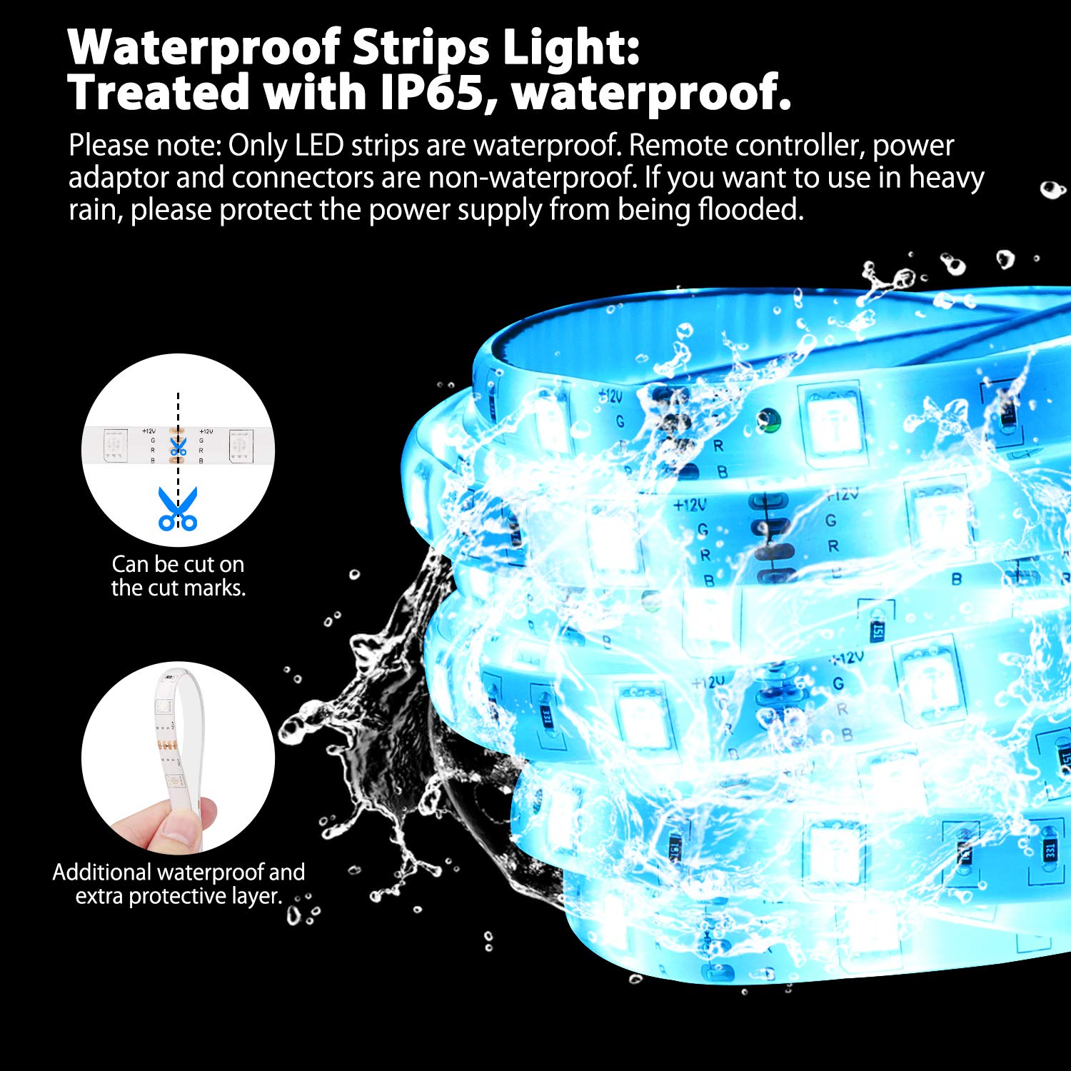 Led Strip Lights, 32.8ft/10M SMD5050 Waterproof RGB Strip Lights, Color Changing Led Strip Lighting with 44 Key Remote Controller for Home Kitchen Bed Flexible Strip Lights for Bar Home Decor