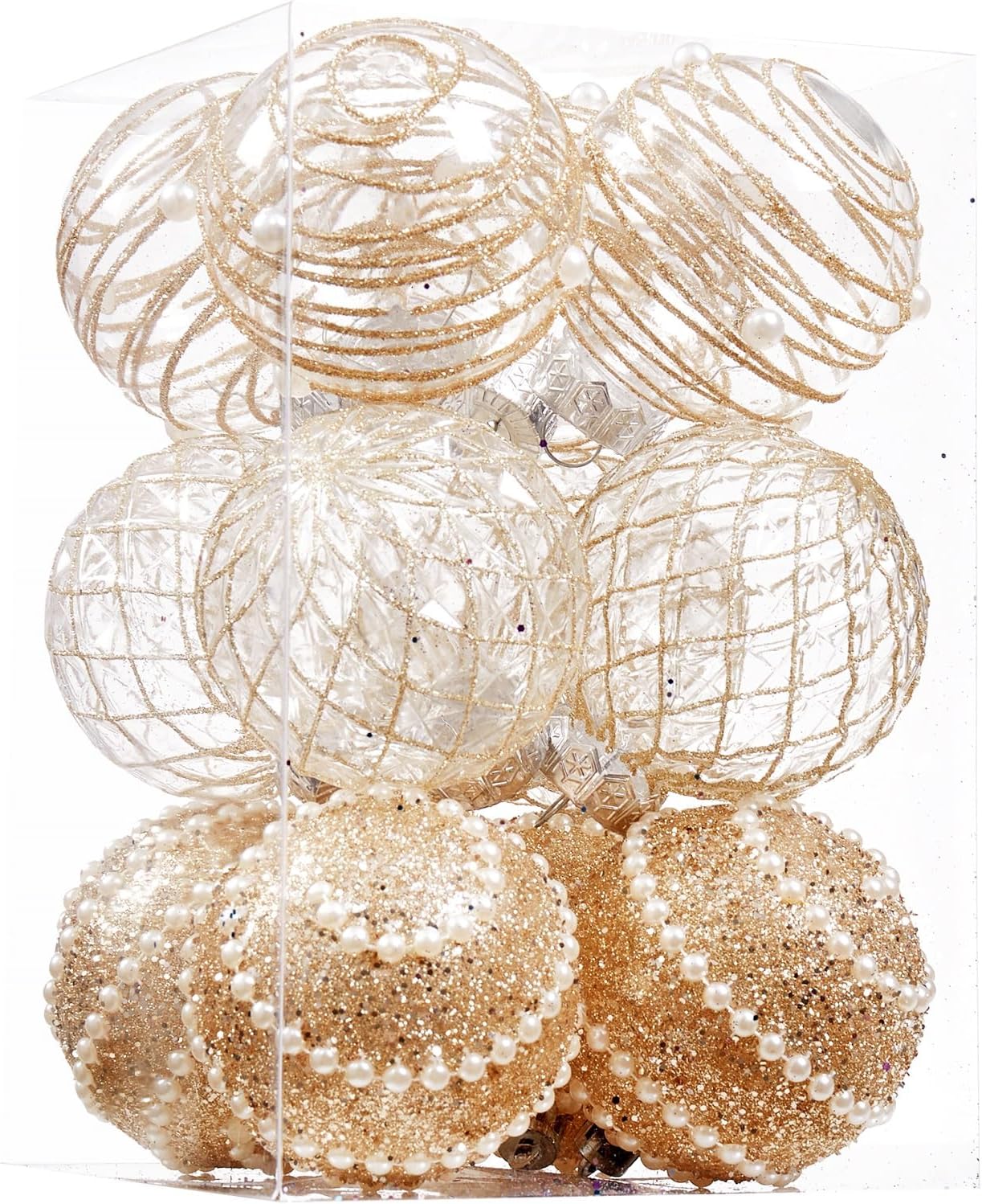 Ornaments - 12CT Christmas Ball Ornaments Champagne Shatterproof Clear Large Plastic Christmas Tree Decoration, Delicate Hanging Ornaments for Xmas Party, Wedding, Holiday and Home Décor(70mm/2.76