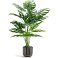 Der Rose 28" Fake Plants, Monstera Plant in Black Gold Pot for Home Decor | Artificial plants indoor add refined tropical gre