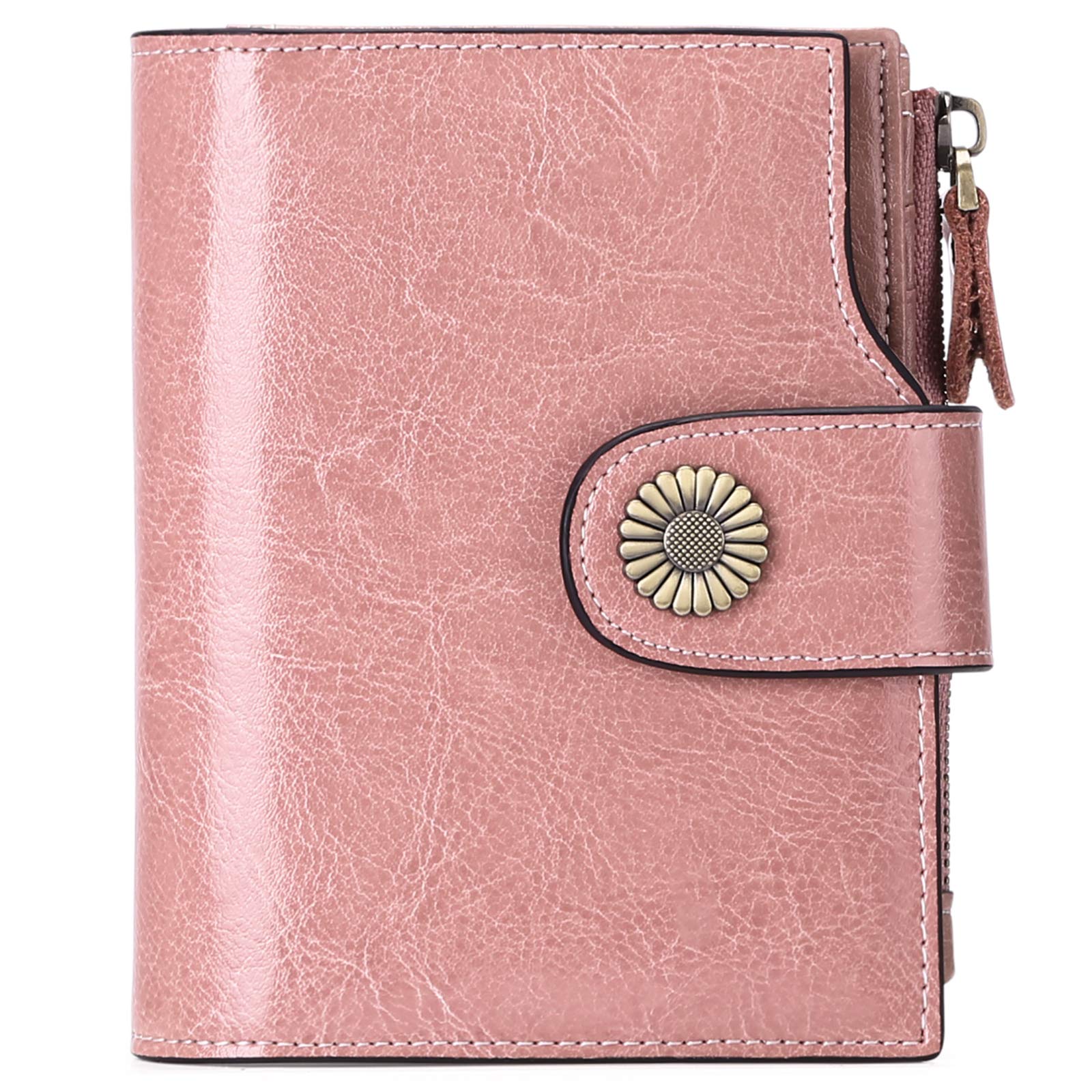 SENDEFN Small Women Wallet Genuine Leather RFID Blocking Bifold Small Purse with Zipper Pocket