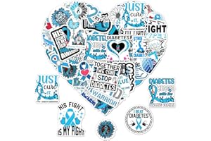 ZULUVINYL 50 Pack Pcs Type One Diabetes Awareness Ribbon Stickers for Water Bottles Waterproof Vinyl Laptop Funny Inspirational Sticker Packs Bulk Set Teens Adults Aesthetic Small Decals