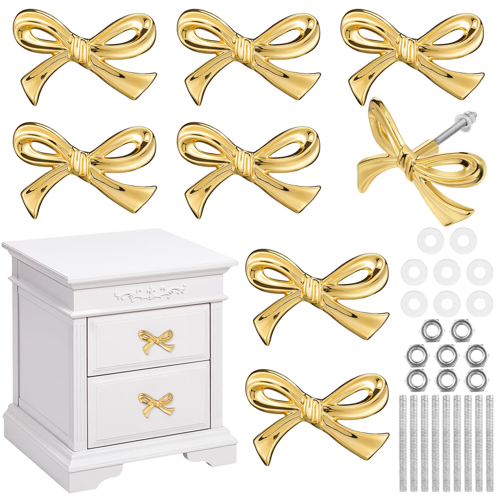 Photo 1 of MorningRo Bow Drawer Knobs Metal Bow Dresser Knobs Vintage Handles for Dresser Gold Handles for Home Bedroom Kitchen Cabinets Hardware Cupboard(Large Size,8 Pcs)