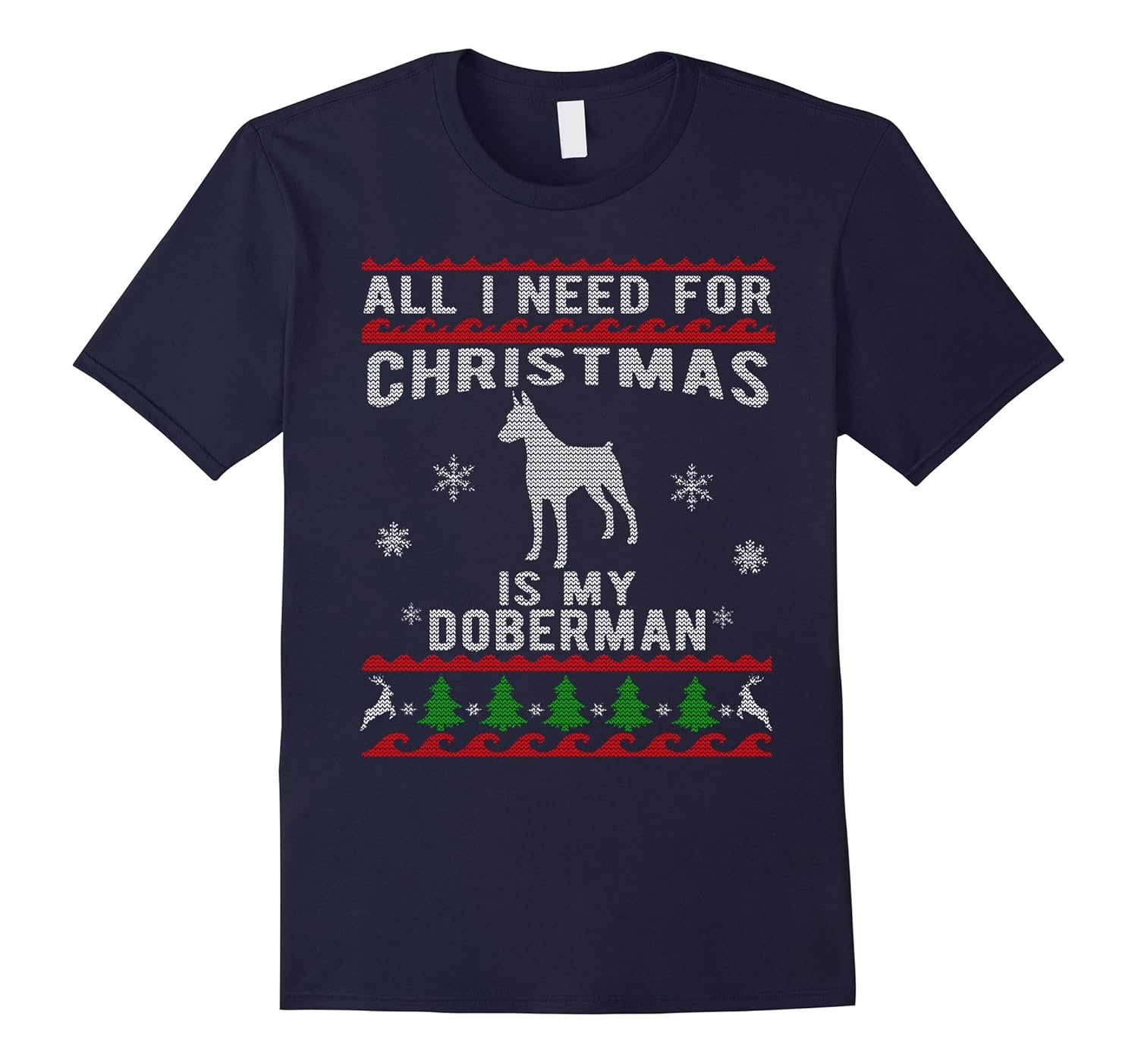 Ugly Christmas Sweater Style Doberman Dog Funny T-Shirt-ANZ