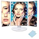 MaByTre Lighted Makeup Mirror Tri-folded Travel Vanity Mirror with 22 LED Lights and Magnifying Mirror with 2X 3X Magnification 180° Rotatable for Cosmetic Makeup - Small Mirror & Miror Cloth Included