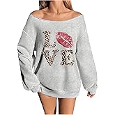 RoseSeek Women's Off The Shoulder Sweatshirts Tops Long Sleeve Vintage Oversized Sweatshirt Streetwear