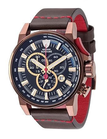 DETOMASO BOTTONE Mens Chronograph XL Watch Tachymeter, Brown Stainless Steel Casing and Leather Strap