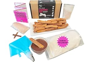 Global Grub DIY Churro Kit - Homemade Churro Kit Includes Churro Mix, Cinnamon Sugar, Chocolate Dipping Mix, Churro Piping Set, Cooking Instructions. Makes 40 Churros. Great Gift for Churro Lovers!