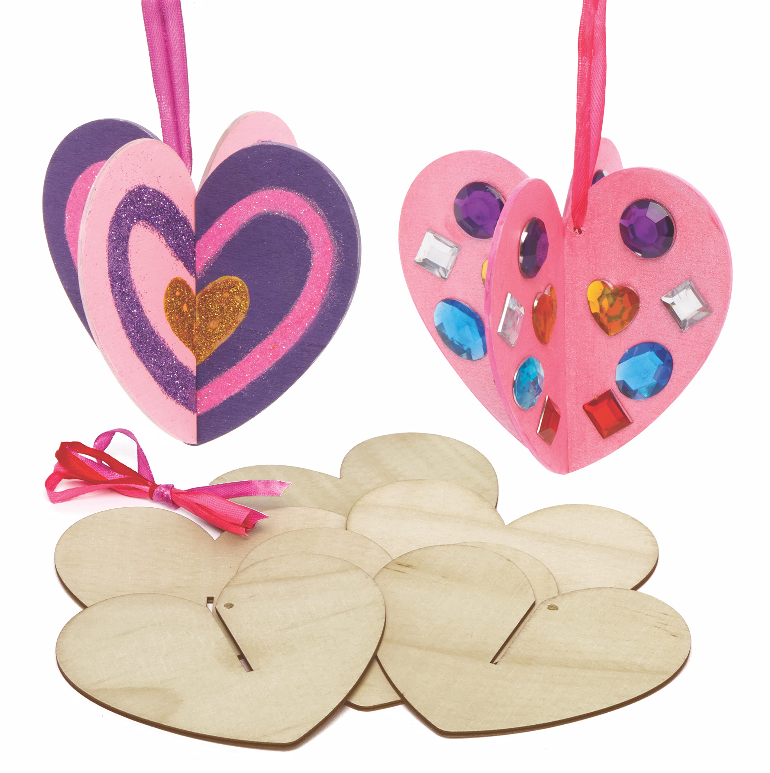 Baker Ross AX684 Heart Decorations - Pack of 6, Woodcrafts for Kids Arts and Crafts Projects, Great for an Art Party