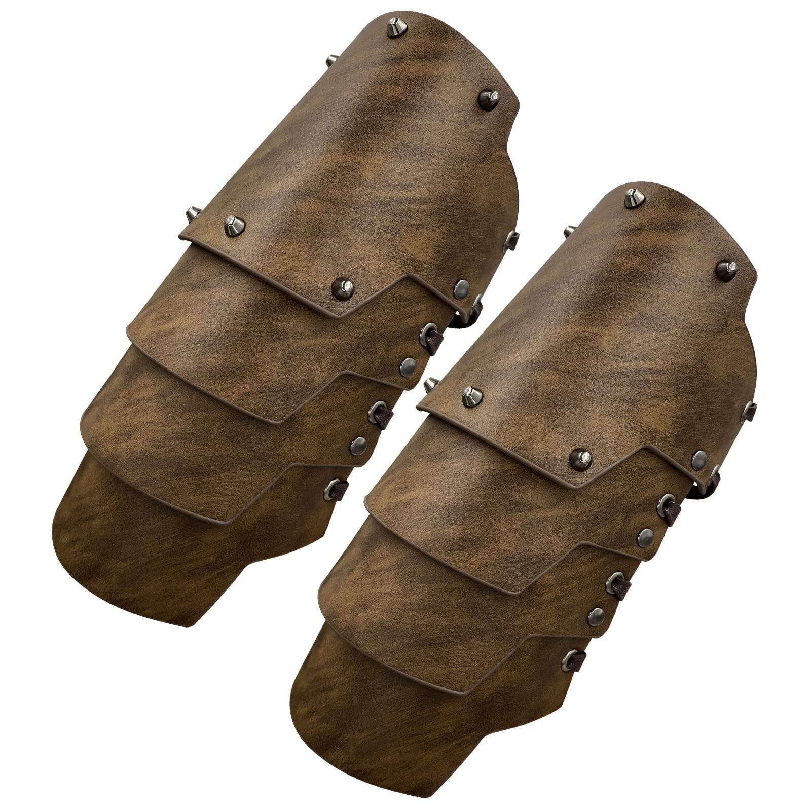 HiiFeuer Medieval Faux Leather 4 Layers Bracers Arm Armor, Middle Ages Mercenary Gauntlets, Costume Knight Archer Arm Guards (Brown A)