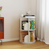 Cuzobro Rotating 2-Tier Bookshelf Tower, 360&deg; Spinning Corner Bookcase with Lazy Susan, White Revolving Storage Carousel, Space Saving Organizer for Study Room, Home Office, Bedroom, 15.75" D