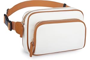 AIJCOR Fanny Packs for Women, Leather Fanny Pack Belt Bag for Women Men with 5 Zipper Pockets Adjustable Belts 4 Card Slots, White Fanny Pack Crossbody Fashion Waist Packs for Running Disney Hiking