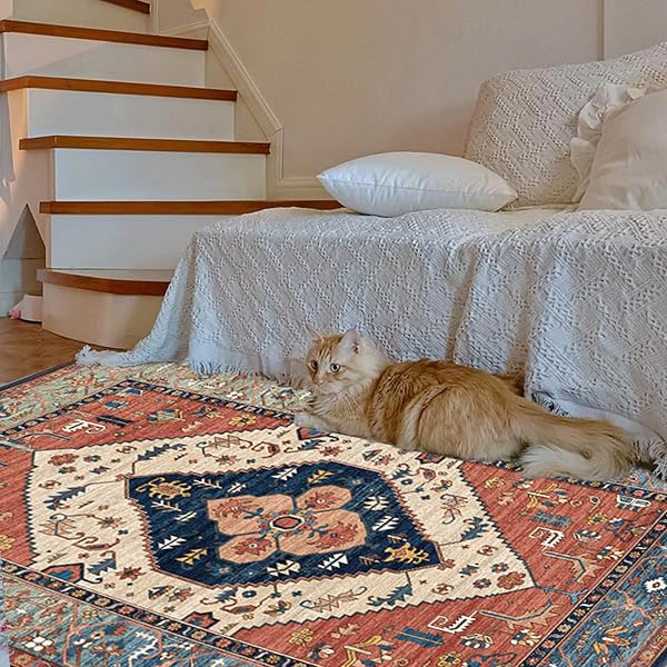 MDXMY INDOOR DOOR MATS FOR ENTRYWAY, 5X7 AREA RUGS, BLUE ORANGE