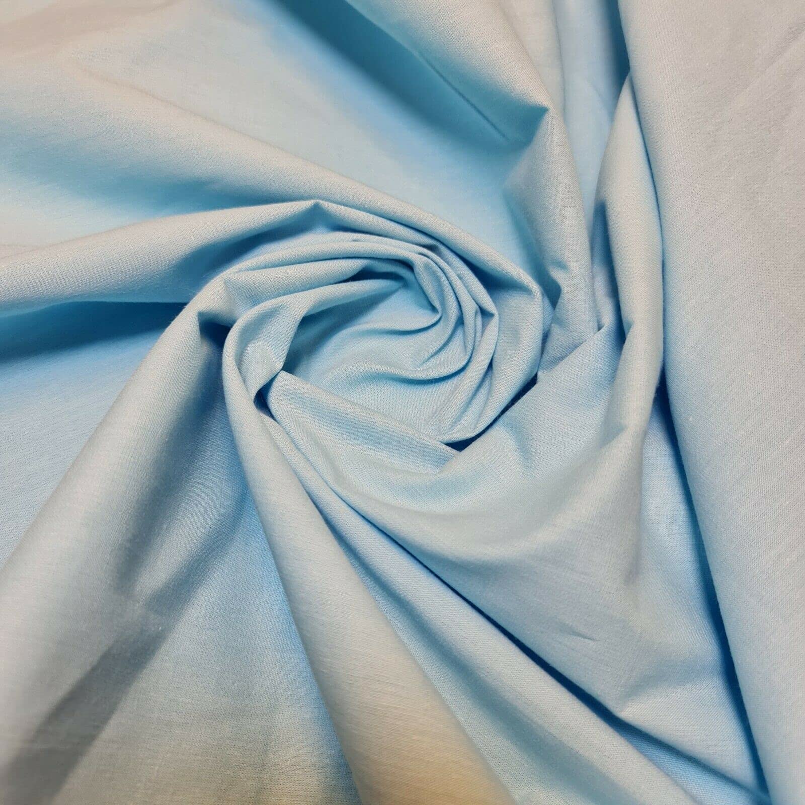 100% Cotton Fabric 112cm Wide Plain Cambric Poplin (Ice Blue, 2 Meter)