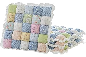 AEEISHOMEREFORM Patchwork Chair Cushions Set of 4, Washable Dining Chair Seat Pads, Cotton Seat Cushions with Ties, Non-Slip 