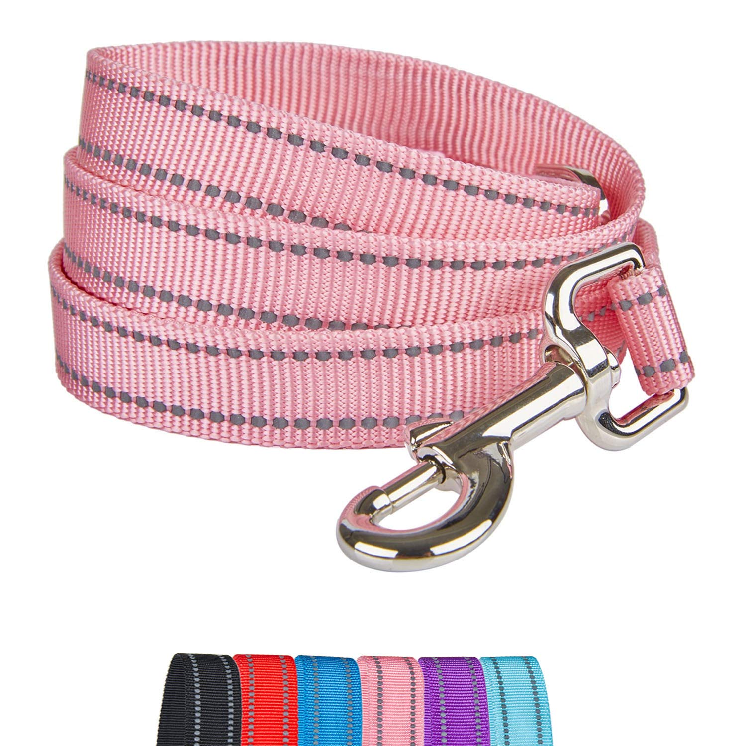 YUDOTE Strong Nylon Dog Lead,Reflective Dog Leash with Soft Comfy Padded Loop Handle,Handy D Ring and Buckle for Daily Walking with Medium Dogs,Pale Pink
