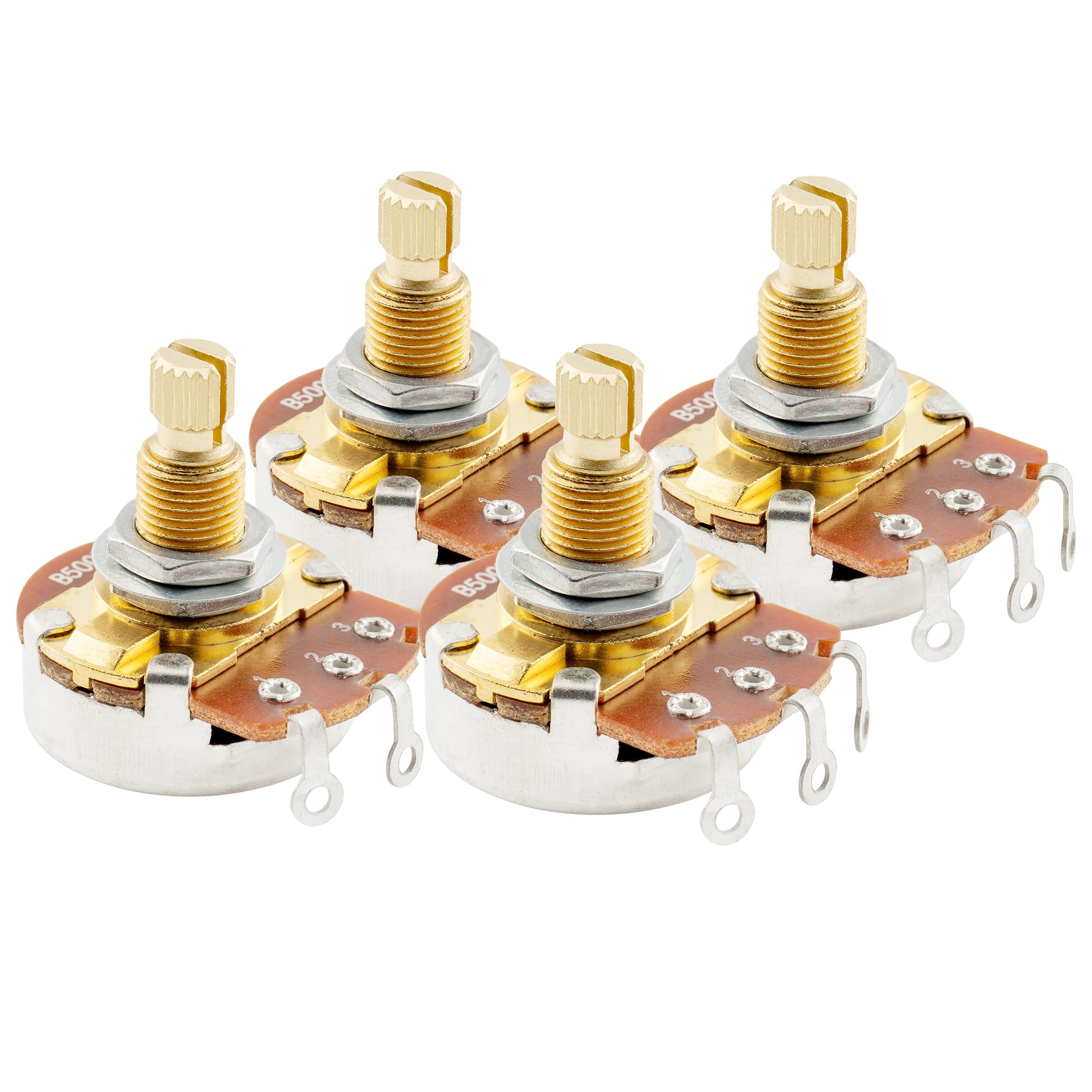Musiclily Pro B500K Brass Shaft Metric Split Shaft Pots Linear Taper Potentiometers for Electric Guitar Bass (Set of 4)