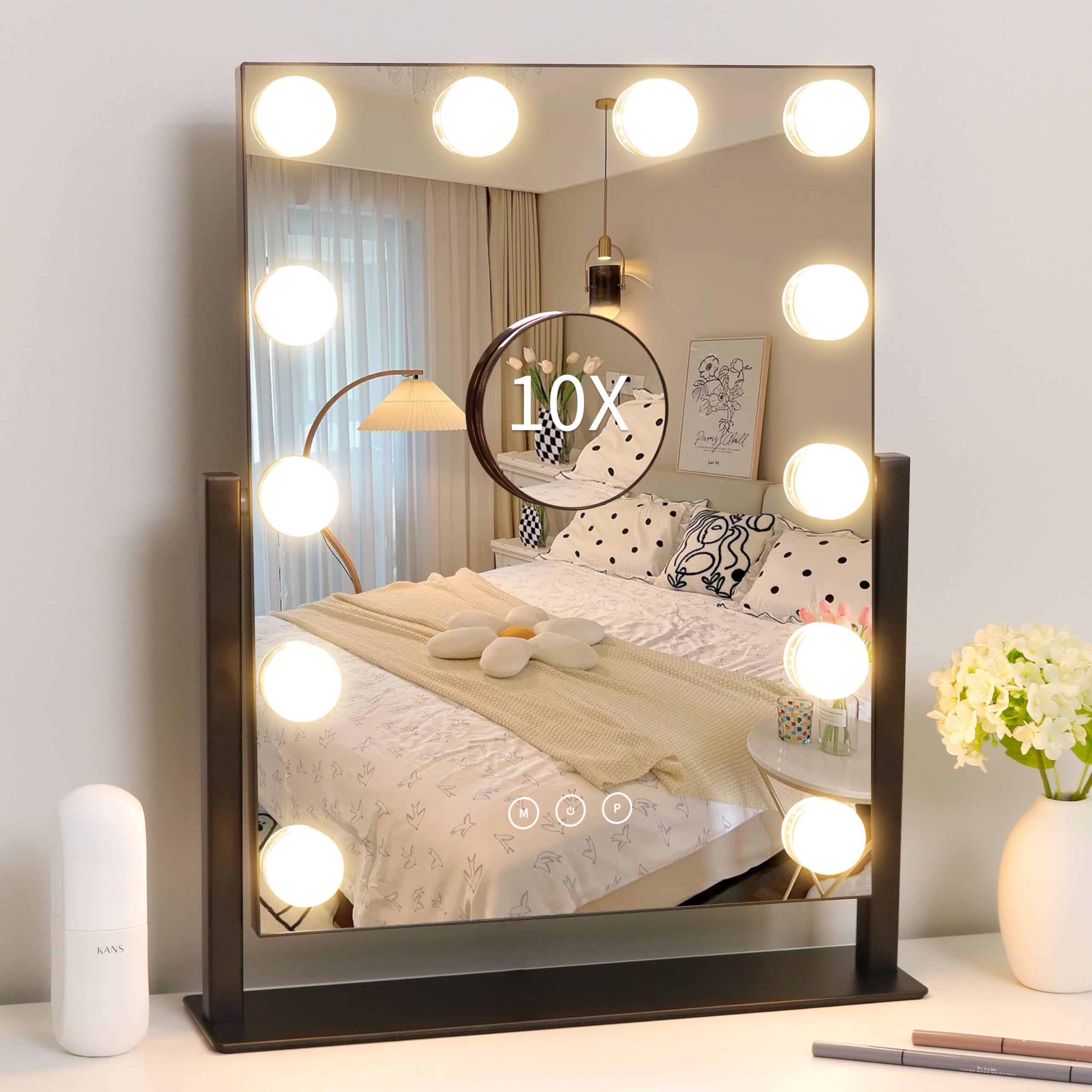 Photo 1 of **** MISSING POWER CORD **** Vanity Mirror with Lights,Lighted Vanity Mirror with 12 Dimmable Bulbs for Dressing Room & Bedroom,3 Color Lighting,Modes Detachable 10x Magnification 360°Ratation