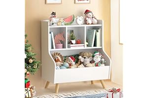 Curipeer Kids Bookshelf and Toy Storage, 3-Tier Wooden Open Bookcase, Baby Book and Toy Storage Display Organizer with Spacious Top Shelf Children, Friends, Family, White