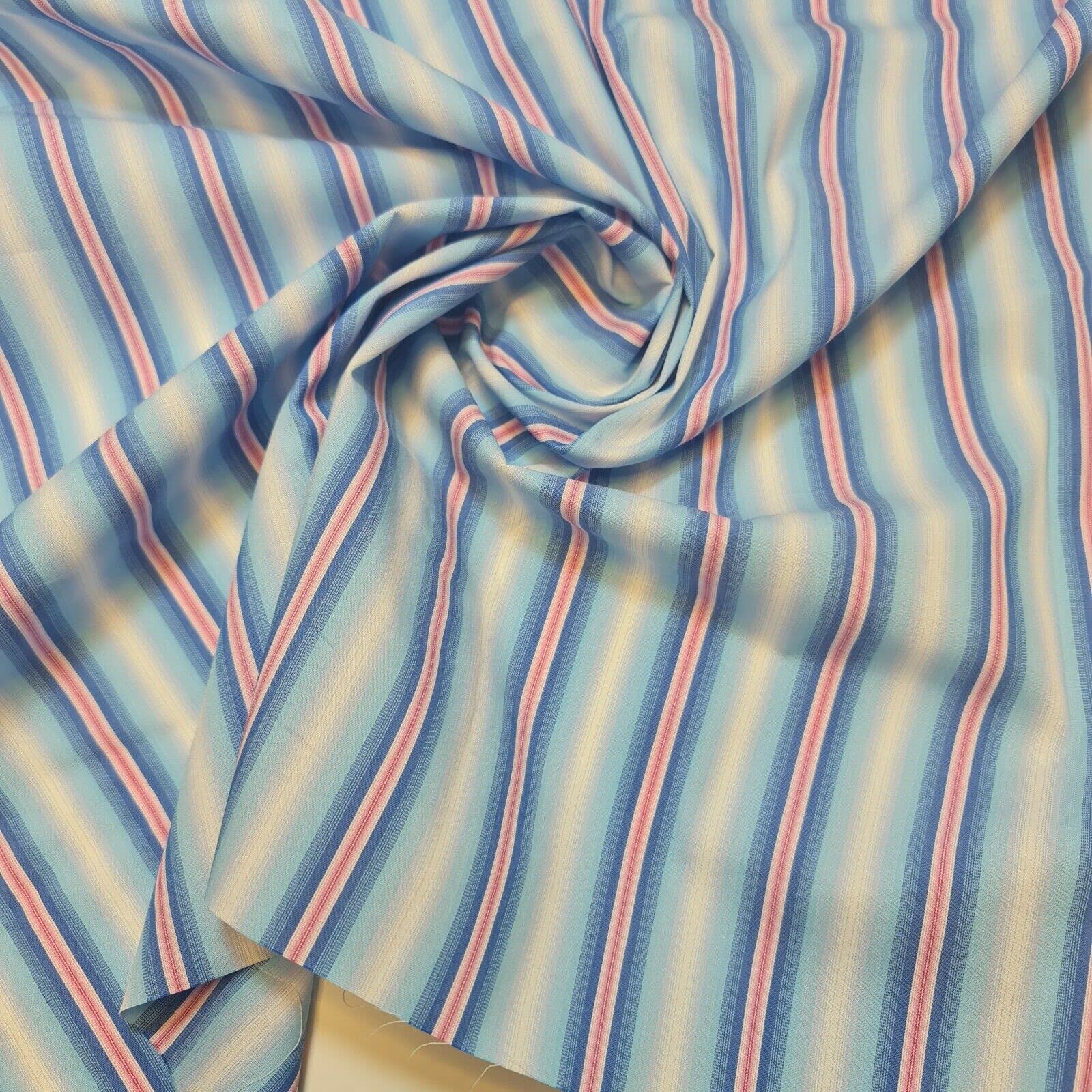 Blue Pink 100% Cotton Candy Stripe Dress Kids Craft Shirting Fabric 58" (Pre Cut 1 Meter)