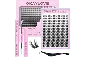 OKAYLOVE Bunny Lash Clusters Kit, 8-18mm Wispy Eyelashes Clusters Kit, 120pcs CC Curl Natural Cluster Eyelash Extensions, Cle
