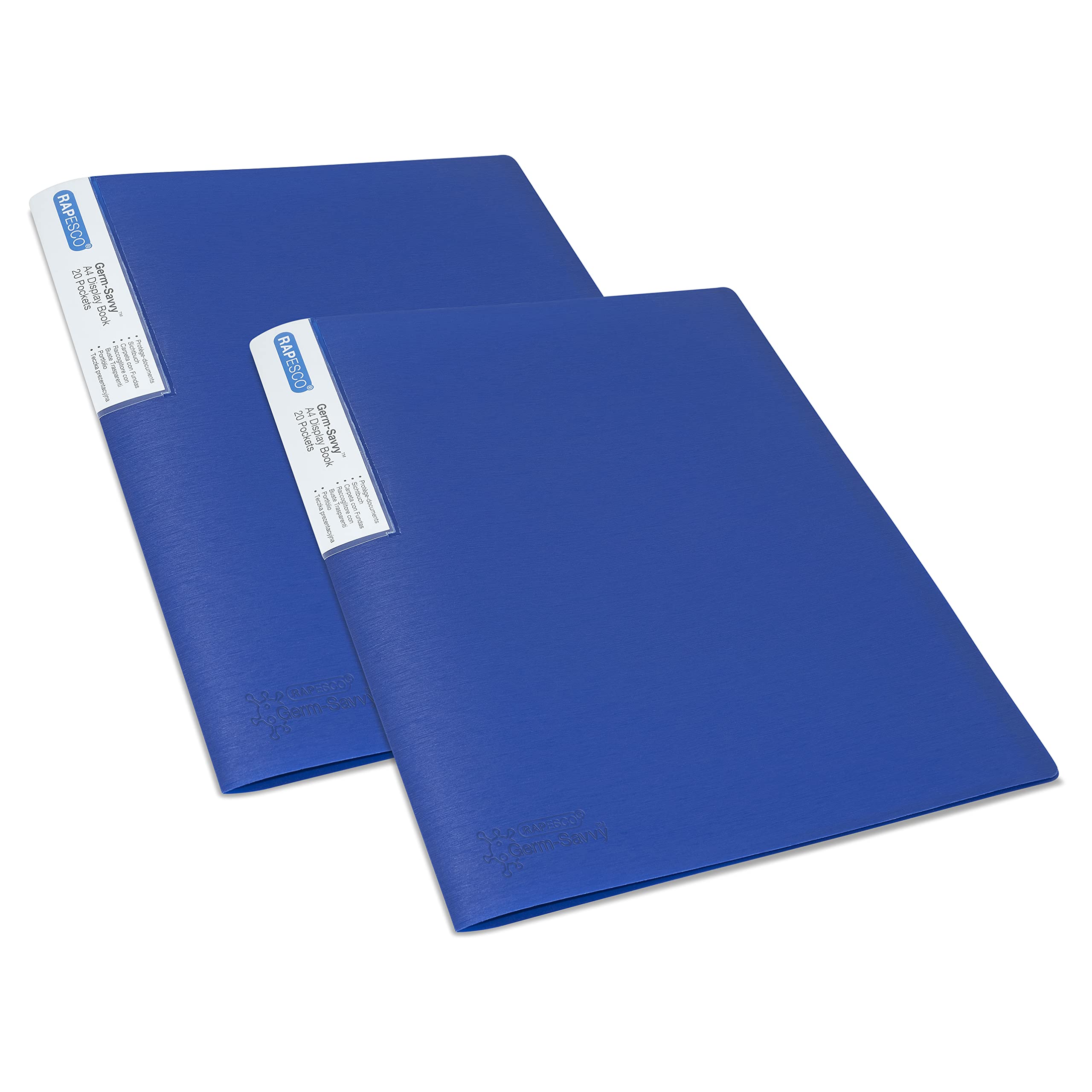 Rapesco 1673 Presentation Folder with Antibacterial Protection, 20 Pockets, A4, Blue, Pack of 2