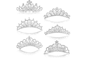 Lyellfe 6 Pack Tiara Crown, Silver Crystal Tiaras and Crowns with Comb, Elegant Princess Queen Rhinestone Headband Hair Acces
