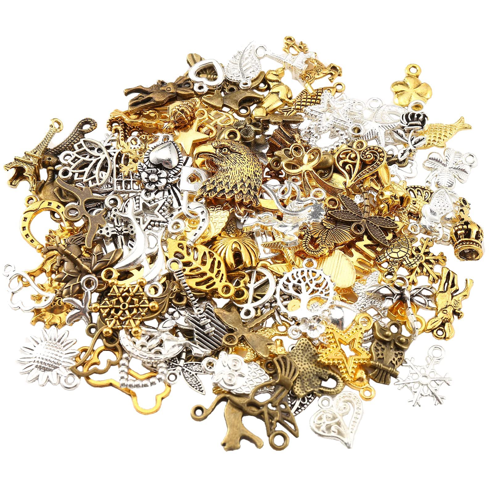 HERZWILD 150pcs Charms Pendants Colorful Charm for Jewelry Crafts Bracelet Necklace Earring Mixed Charms Antique Silver Gold, Metal (A) — image 1