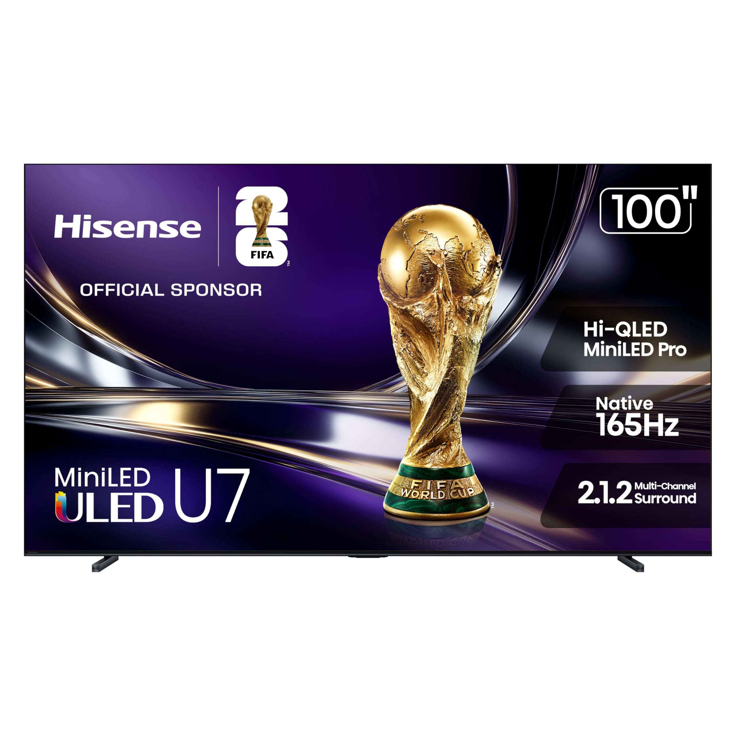 Hisense 100" U7 Mini-LED ULED 4K UHD Best Premium Gaming Smart Google TV (100U7SG, 2026 New) - Hi-QLED, Native 165Hz, VRR 288, High Brightness, HDR10+, Dolby Vision IQ·Atmos, IMAX Enhanced, 2.1.2 Ch Image