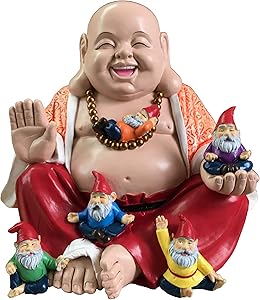 by Mark & Margot - Mischievous Cat Garden Gnome Statue Figurine - Best Art Décor for Indoor Outdoor Home Or Office (One Size, Buddha Gnomes)