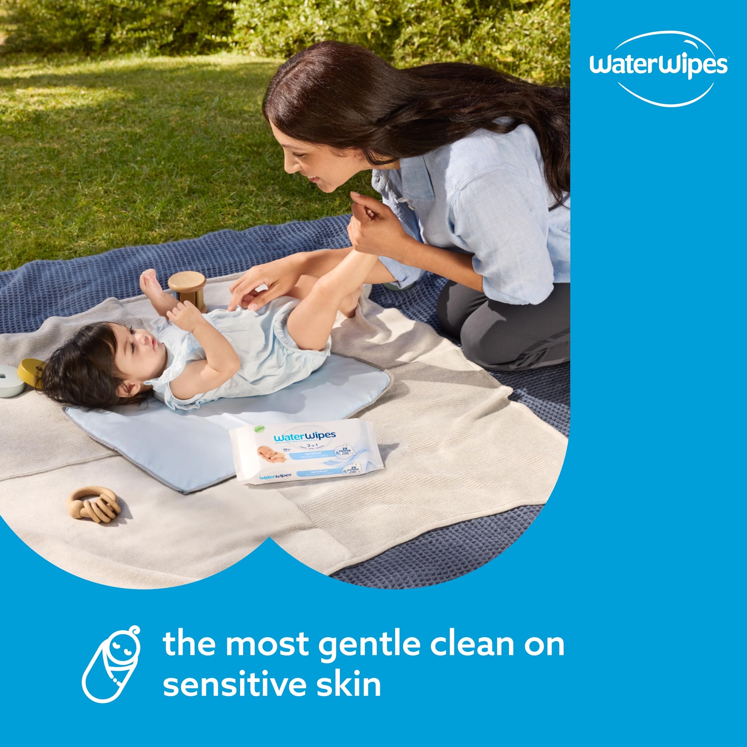 WaterWipes Sensitive+ Newborn & Baby Wipes, 720 Count (12 Packs), 3-In-1 Cleans, Cares, Protects, 99.9% Water, Unscented