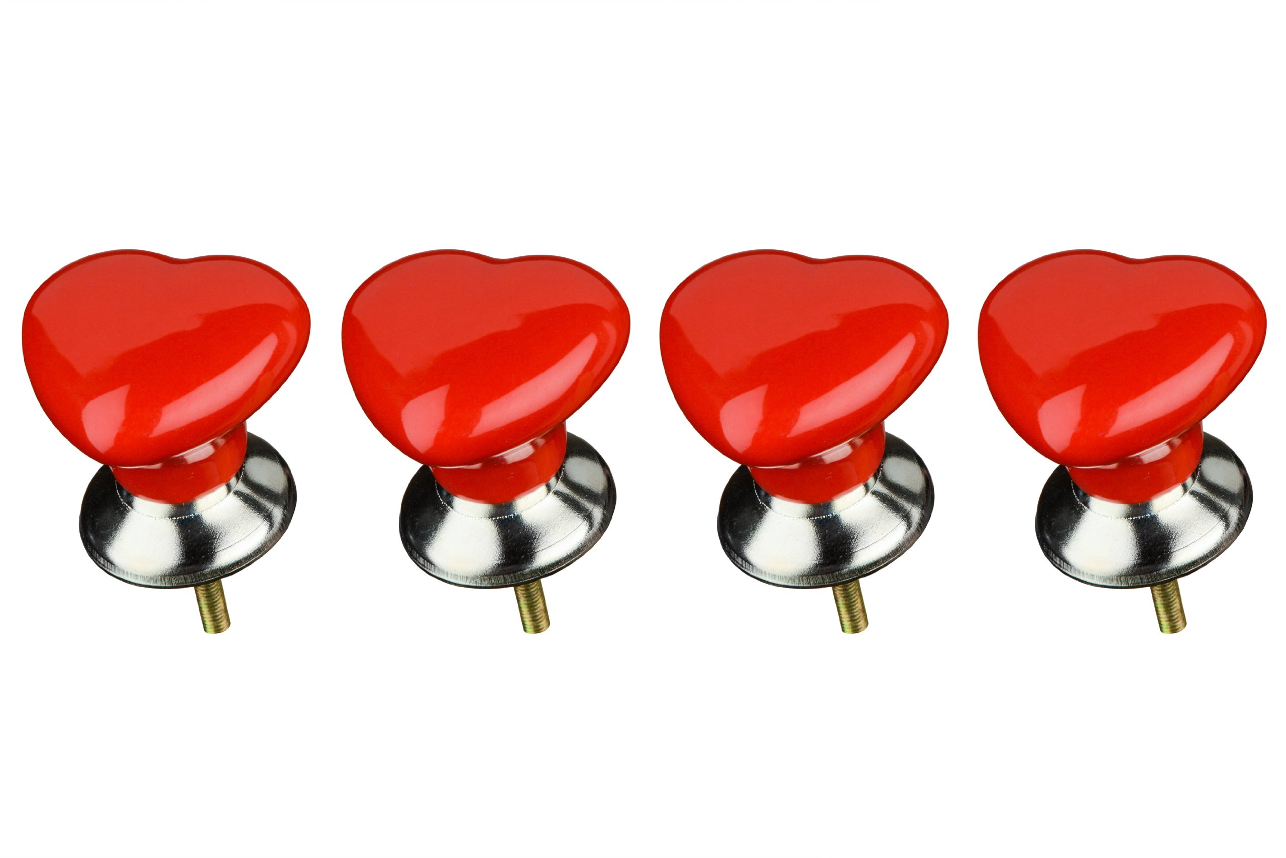 Premier Housewares 2490001 Heart Shape Drawer Knobs - Set of 4, Red