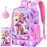 AGSDON 2-in-1 Kids Backpack for Girls,School Bookbag with Lunch Bag,17" Water Resistant Backpack for Preschool Elementary Student