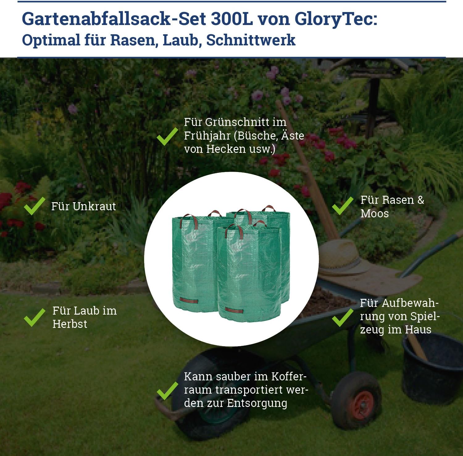 Glorytec Saco de jardín – 300 litros de Capacidad – 3 Unidades en ...