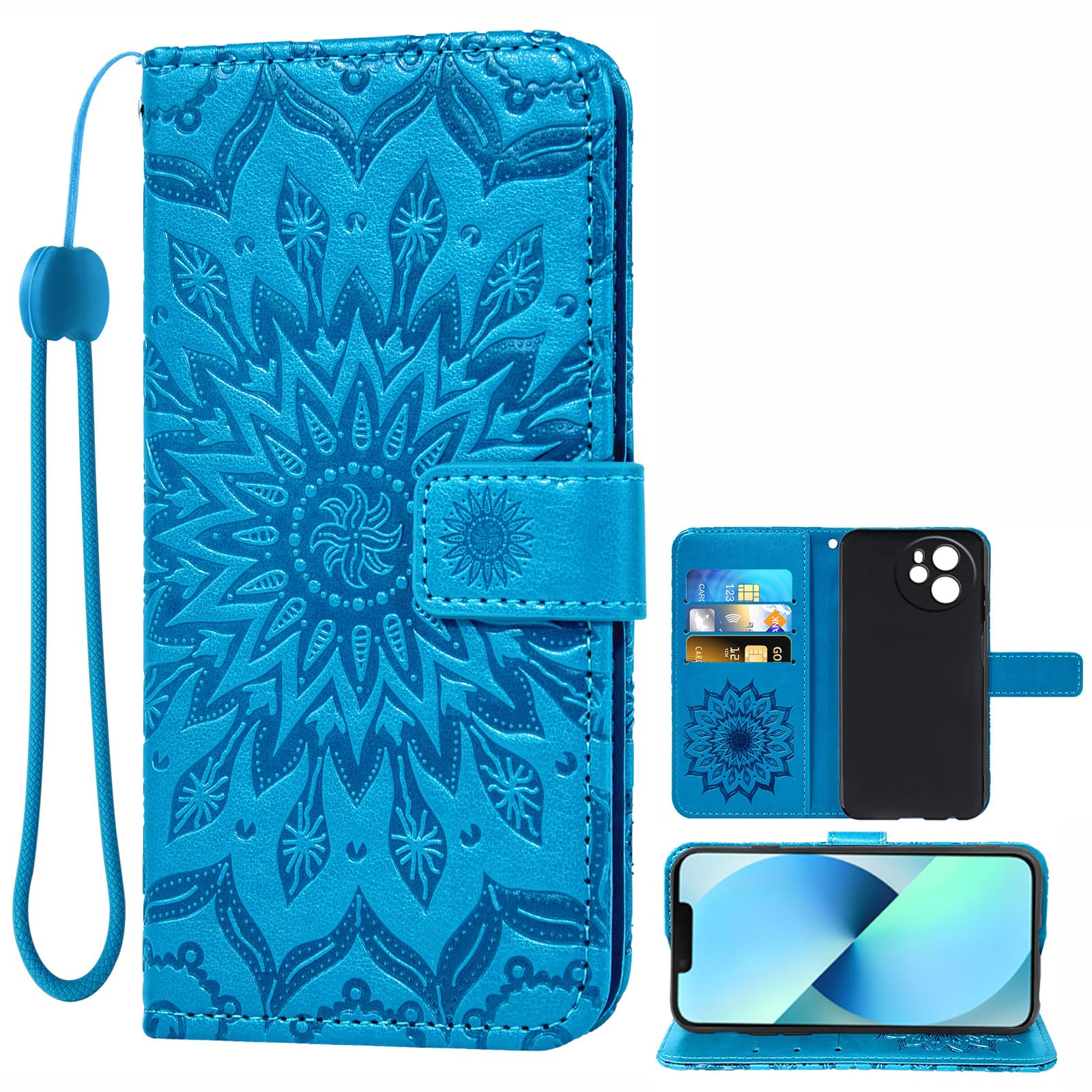 Auotu PU Leather with camera lens protection Wallet Pouch Flip Case Cover With Stand Card Slot Design For Blackview Shark 8 Smartphone (Blue With Flower Pattern)