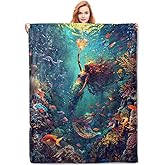 VANZEV Underwater Mermaid Blanket Gifts for Women, Ocean Mermaid Flannel Blanket, Soft Warm Lightweight Throw Blankets for Bed Couch Home Travel Mermaid Decor 50" x 60"