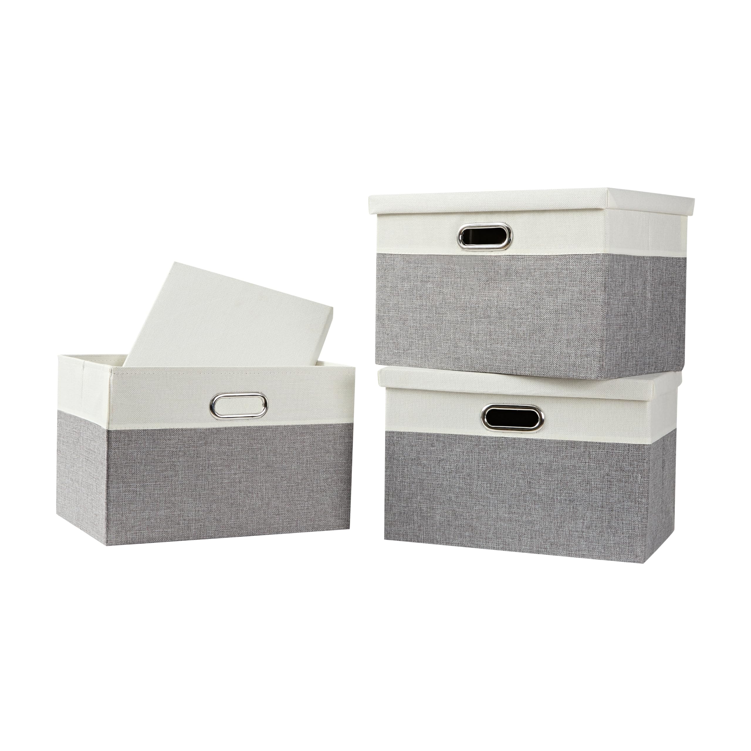 AlphaHome Storage Boxes with Lids, Glaucous Grey and White(3 Pack, XLarge)