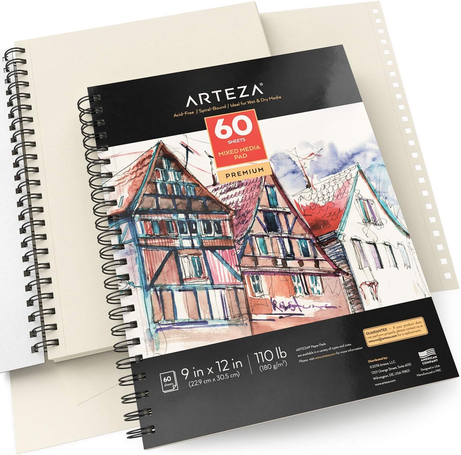 Arteza 22.9 x 30.5 cm Mixed Media Sketch Pad, 2 Pack, 180gsm, 120 Sheets (Acid-Free, Micro-Perforated), Spiral-Bound Pad - Image 4
