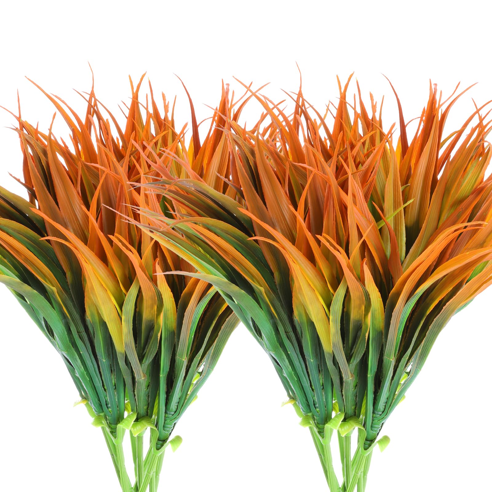 PATIKIL 18" Artificial Fake Plants Grass, 12Pcs Plastic Outdoor Fake Grass Faux Orchid with Stems for Hanging Planter Home Garden Decoration, Orange Green
