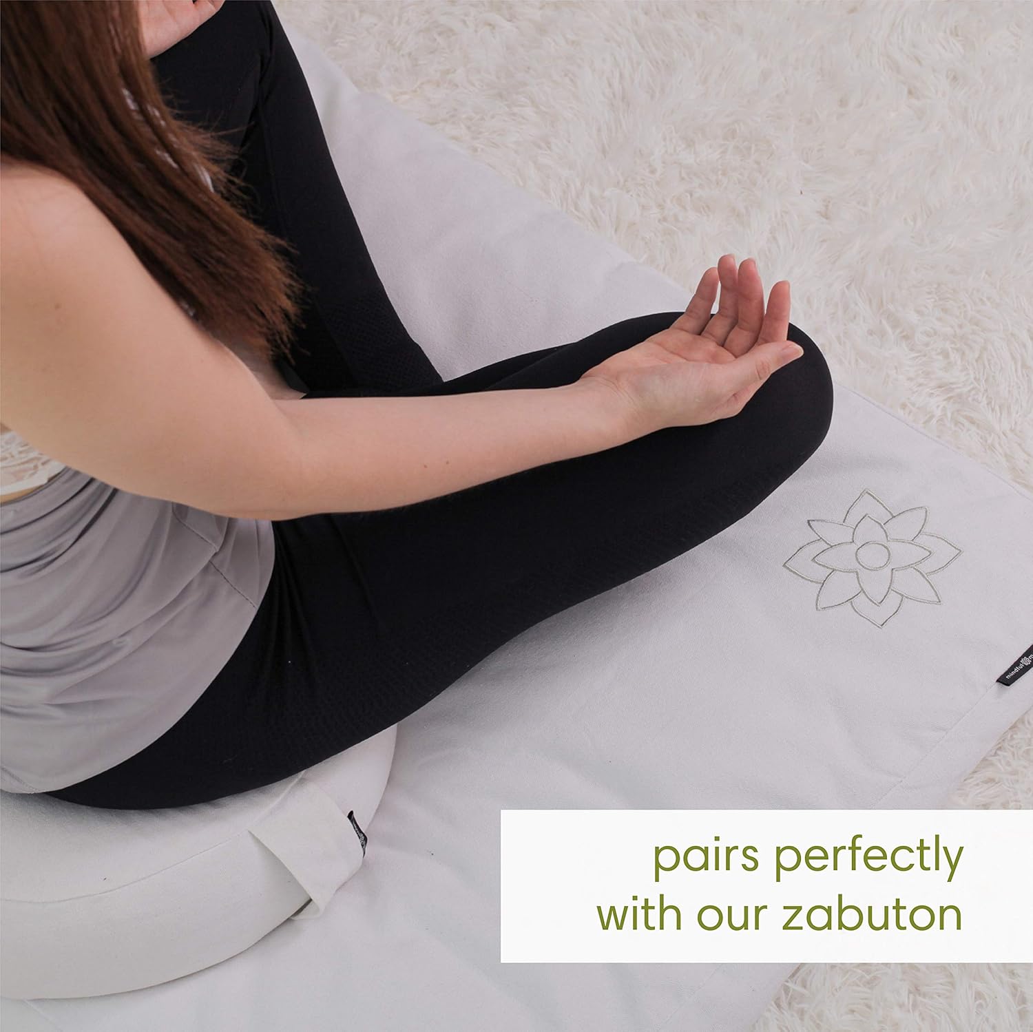 Mindful and Modern Large White Zafu Meditation Cushion - Yoga Floor Pillow for Best Posture - Buckwheat Hull Filled Round Cushion with Removable Cover and Carry Handle : Sports & Outdoors