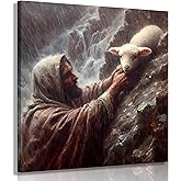 Jesus and Lamb Canvas Wall Art Jesus Saves the Lost Lamb Painting Picture Wall Decor Christian God art Poster Print Artwork for Living Room Bedroom Prayer Room or Office Home Decoration