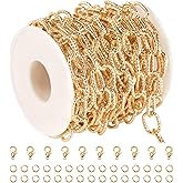 YOUBEIYEE 16.4 Feet Gold Plated Chain for Jewelry Making Embossed Oval Link Chain Lightweight Aluminum Necklace Bracelet Chain for Men and Women DIY Craft Chain Roll