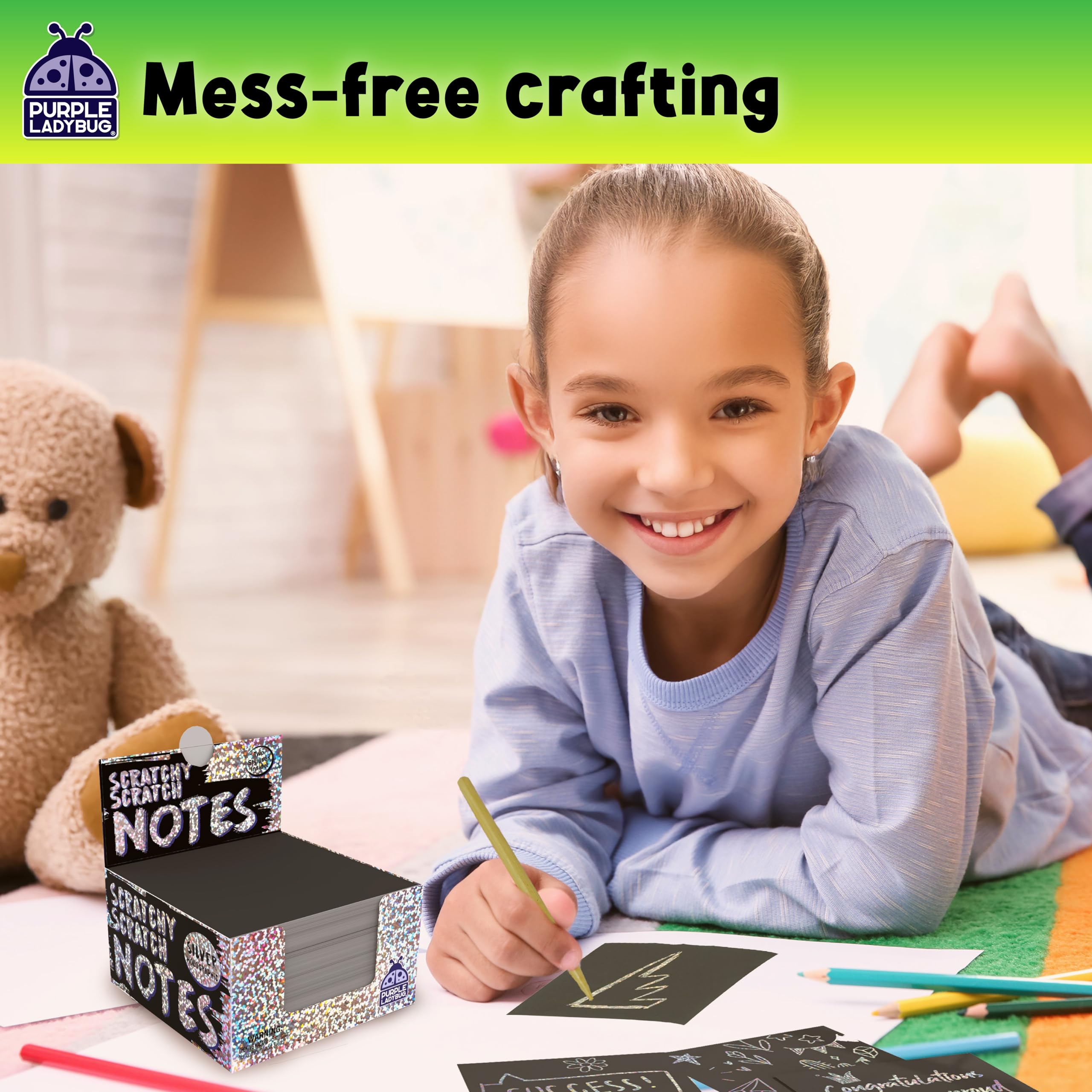 Purple Ladybug Silver Holographic Scratch Art Mini Notes - Scratch Art Notes Kids Games, Girls Stocking Stuffers for Kids, Teens, Boys, Christmas Gifts for Kid Arts & Crafts Supplies