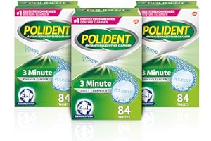 Polident 3 Minute Denture Cleanser Tablets - Cleans Removable Oral Appliances, Clear Retainers, and Mouth Guards - 84 Count (Pack of 3)