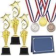Motionchic 12 Pcs Trophy Award Set 3rd 2nd 1st Place Trophy 3 Award Medals in Gold Silver Bronze 3 Certificate Holders with Pages for Sports Basketball Soccer Competitions Reward Ceremony