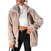 Vipwest Women's Fleece Jacket Women Full Zip Long Sleeve Lapel Collar Sherpa Coat Outerwear with Pockets (S-5XL)
