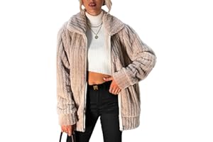 Vipwest Women's Fleece Jacket Women Full Zip Long Sleeve Lapel Collar Sherpa Coat Outerwear with Pockets (S-5XL)