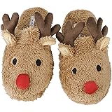 Holiberty Women Girl Christmas Reindeer Indoor Slippers Warm Fleece Ankle Boots House Shoes
